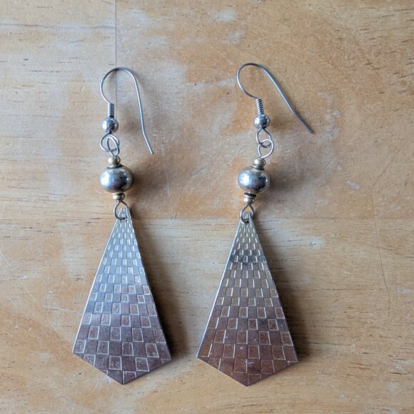 Vintage Silver Tone Geometric Earrings - Picture 6 of 6